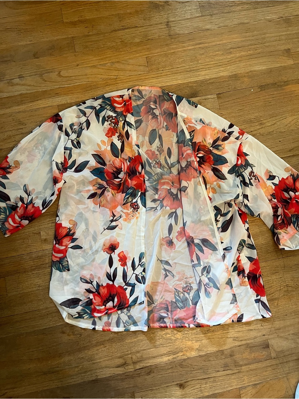 Amazon Women's Floral Swim Coverup - White with Red & Green Floral Print
